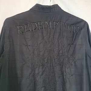 CJ Black Embroidered Redemption Long Sleeve Slim Fit Button Up Shirt Size M